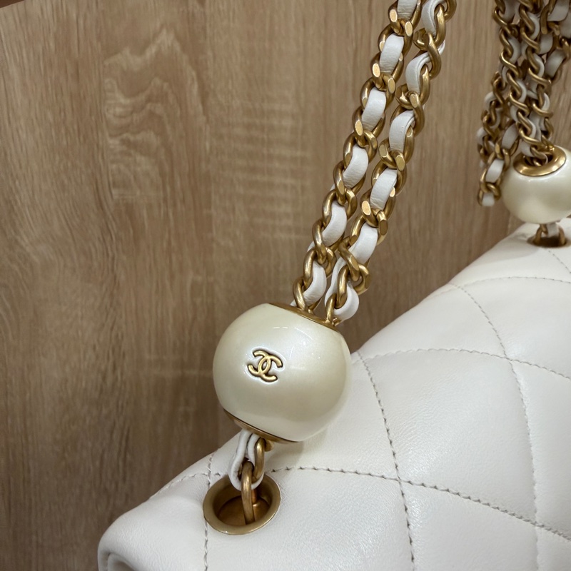 Chanel 白羊皮霧金釦珍珠湯圓20cm斜背包AS4861-15