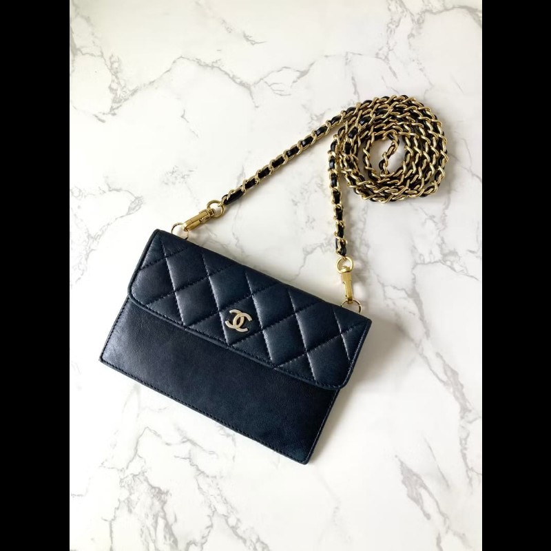 【LA LUNE】中古包 Chanel黑色小羊皮革斜背包 單肩包 側背包 二手包 古董包-0