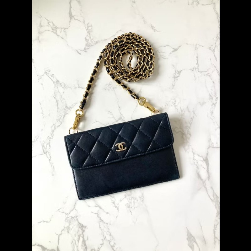 【LA LUNE】中古包 Chanel黑色小羊皮革斜背包 單肩包 側背包 二手包 古董包-1