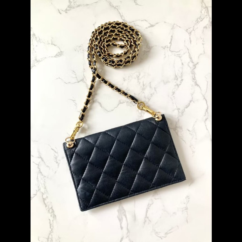 【LA LUNE】中古包 Chanel黑色小羊皮革斜背包 單肩包 側背包 二手包 古董包-2