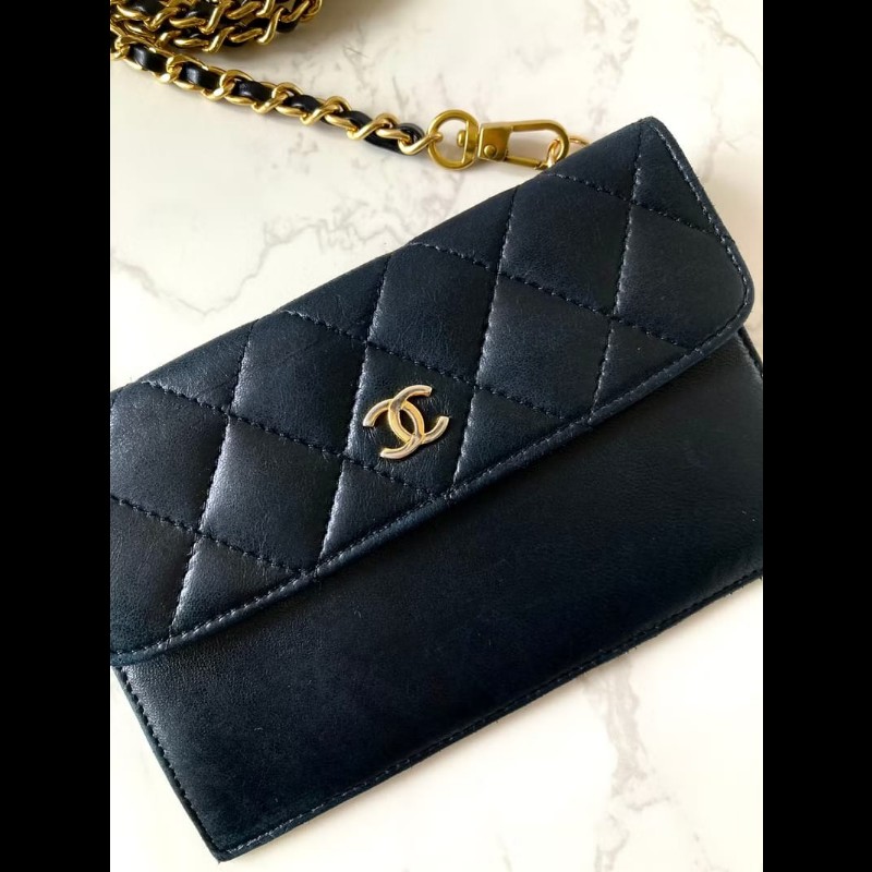 【LA LUNE】中古包 Chanel黑色小羊皮革斜背包 單肩包 側背包 二手包 古董包-4