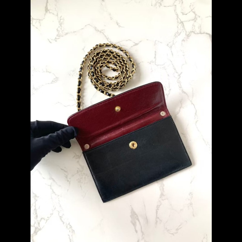 【LA LUNE】中古包 Chanel黑色小羊皮革斜背包 單肩包 側背包 二手包 古董包-5