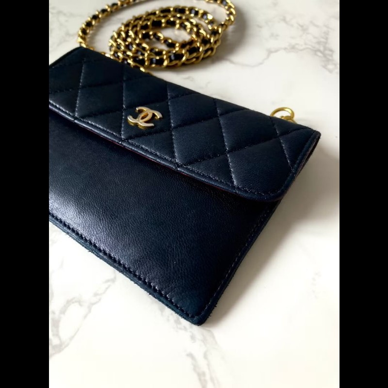 【LA LUNE】中古包 Chanel黑色小羊皮革斜背包 單肩包 側背包 二手包 古董包-6