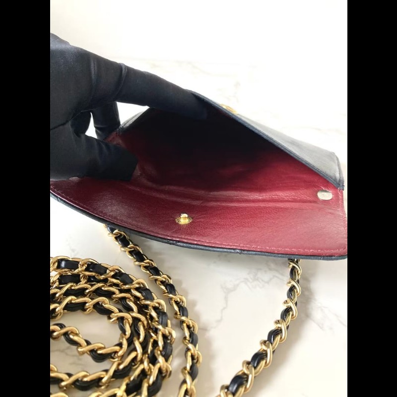 【LA LUNE】中古包 Chanel黑色小羊皮革斜背包 單肩包 側背包 二手包 古董包-7