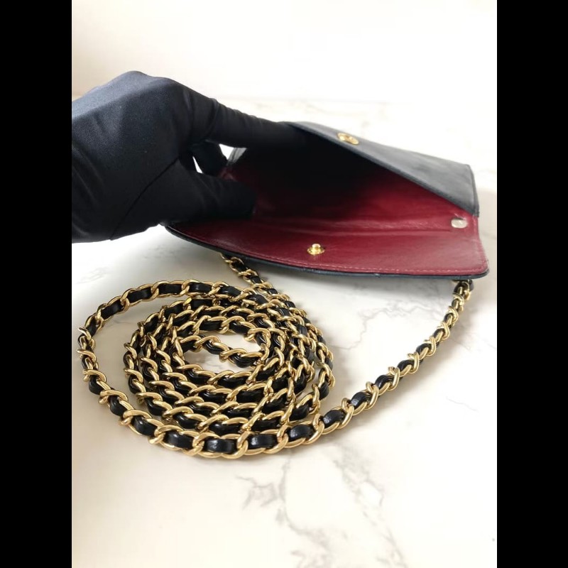 【LA LUNE】中古包 Chanel黑色小羊皮革斜背包 單肩包 側背包 二手包 古董包-8