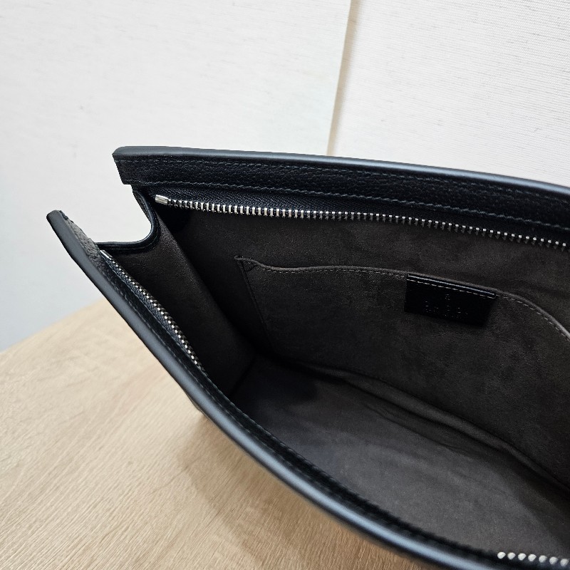 [ 回饋福利出清❣️] Gucci黑牛皮帆布織帶刺繡拉鏈手拿包-14