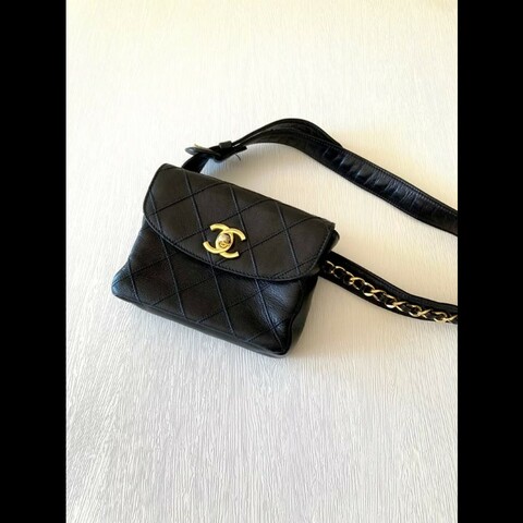 【LA LUNE】稀有中古包 Chanel黑金色腰帶包 單肩包 腋下小包 側背包 二手包