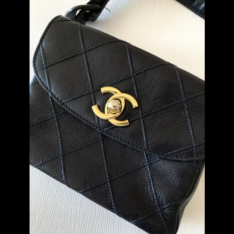 【LA LUNE】稀有中古包 Chanel黑金色腰帶包 單肩包 腋下小包 側背包 二手包-1
