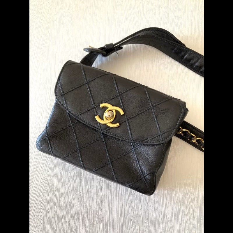 【LA LUNE】稀有中古包 Chanel黑金色腰帶包 單肩包 腋下小包 側背包 二手包-2