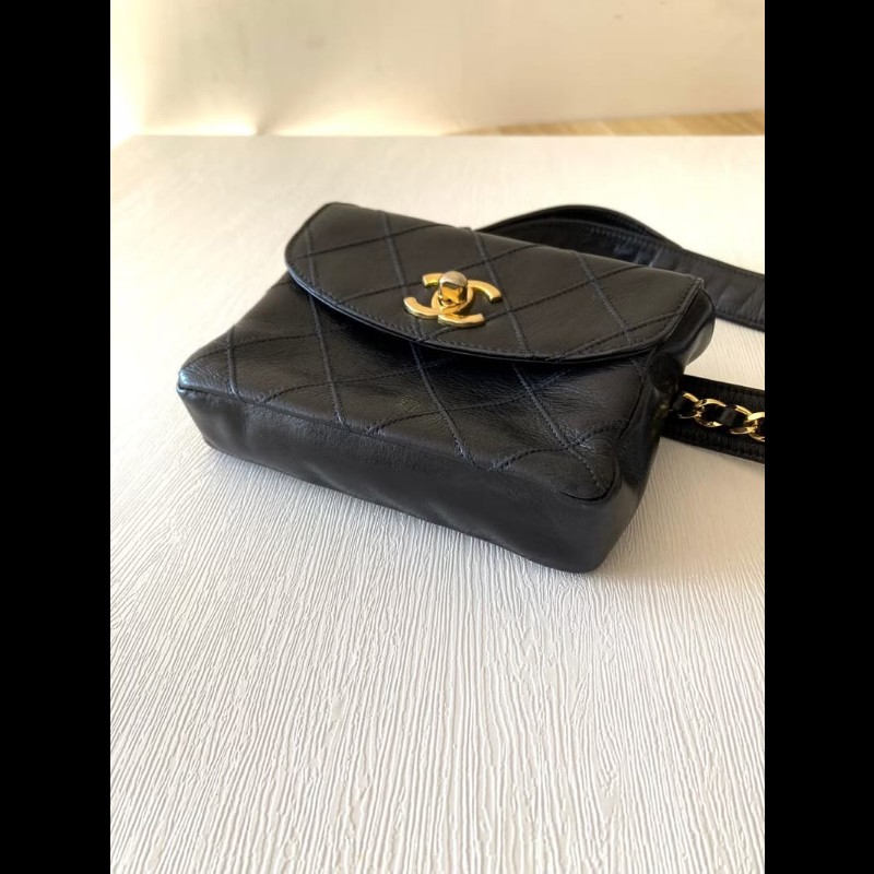 【LA LUNE】稀有中古包 Chanel黑金色腰帶包 單肩包 腋下小包 側背包 二手包-5