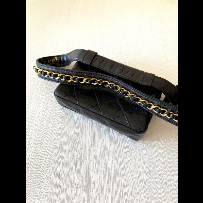 【LA LUNE】稀有中古包 Chanel黑金色腰帶包 單肩包 腋下小包 側背包 二手包-6
