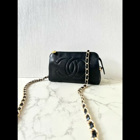 【LA LUNE】中古包 Chanel黑色小羊皮革斜背包 單肩包 側背包 二手包 古董包