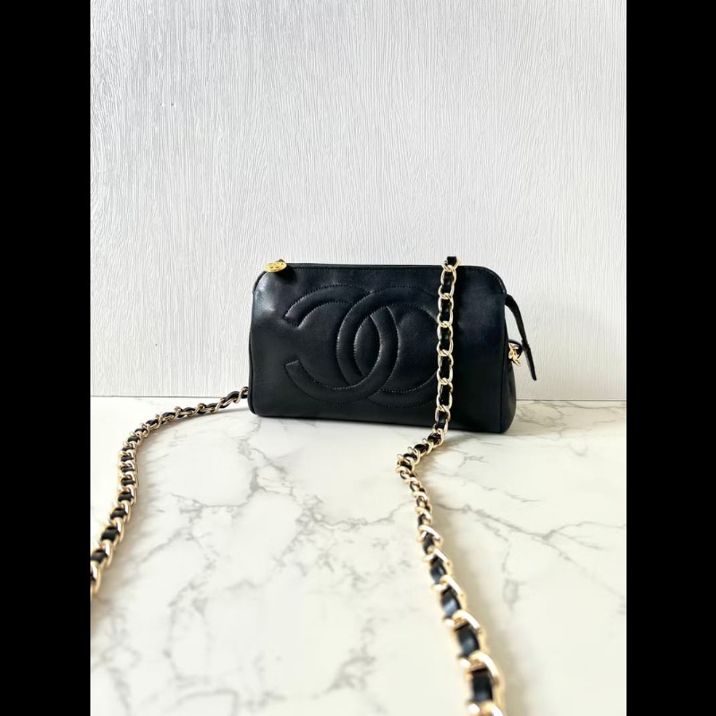 【LA LUNE】中古包 Chanel黑色小羊皮革斜背包 單肩包 側背包 二手包 古董包-0