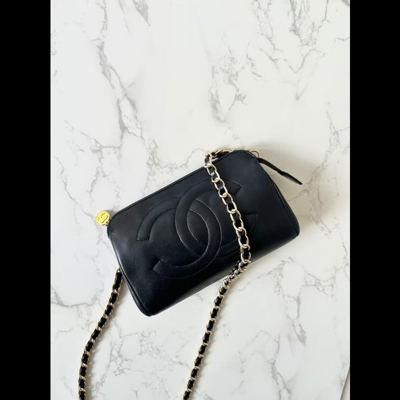 【LA LUNE】中古包 Chanel黑色小羊皮革斜背包 單肩包 側背包 二手包 古董包-1
