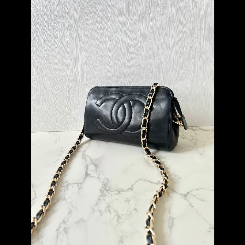 【LA LUNE】中古包 Chanel黑色小羊皮革斜背包 單肩包 側背包 二手包 古董包-3