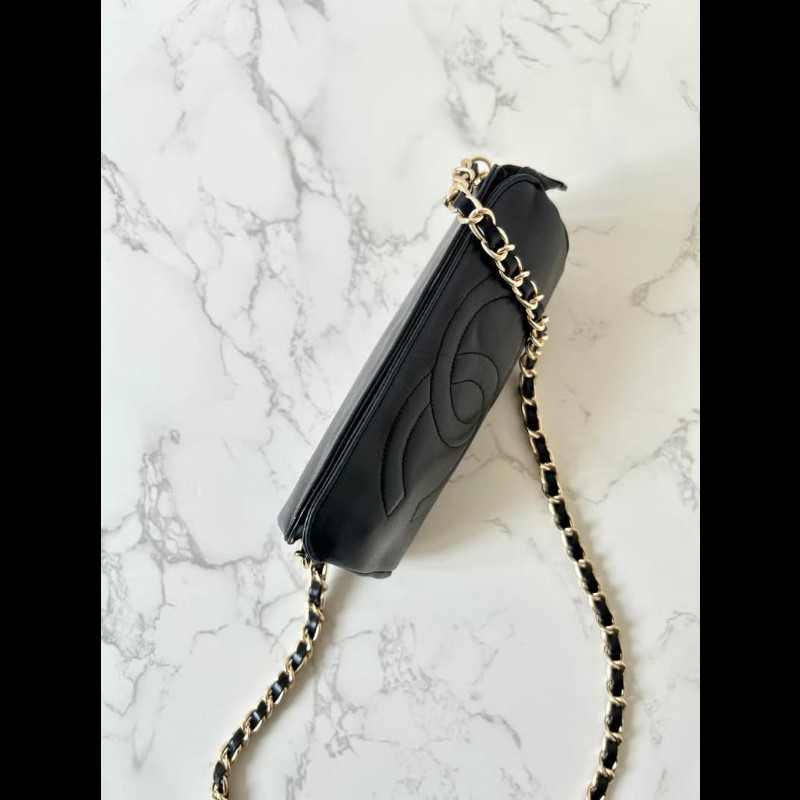 【LA LUNE】中古包 Chanel黑色小羊皮革斜背包 單肩包 側背包 二手包 古董包-4