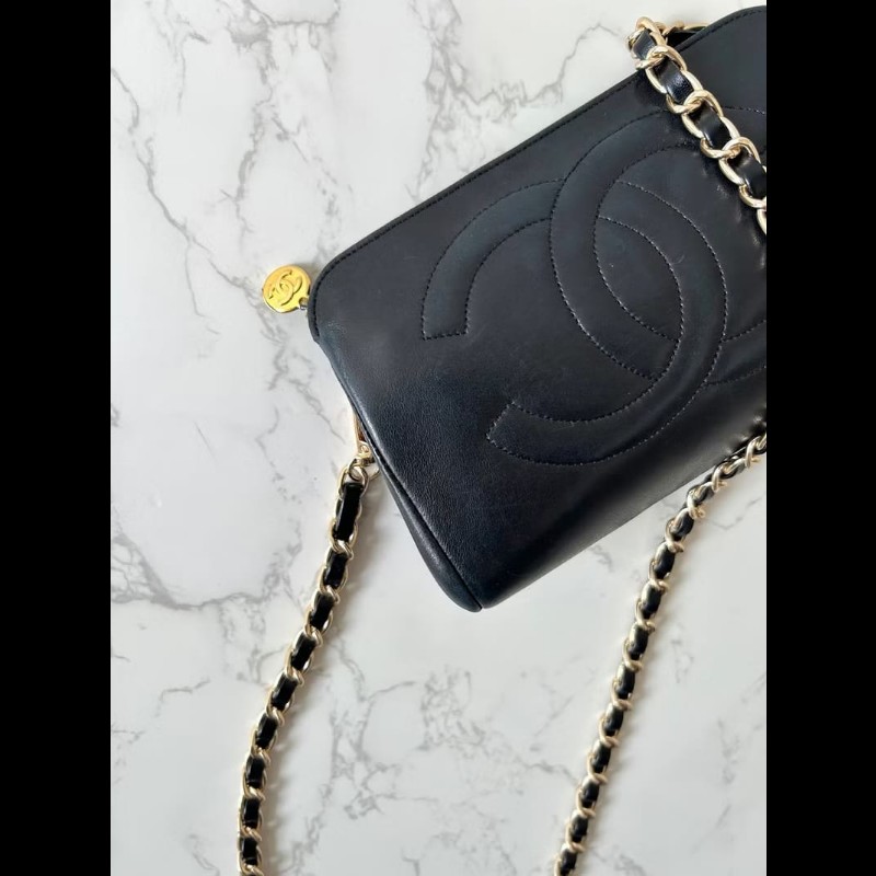 【LA LUNE】中古包 Chanel黑色小羊皮革斜背包 單肩包 側背包 二手包 古董包-5