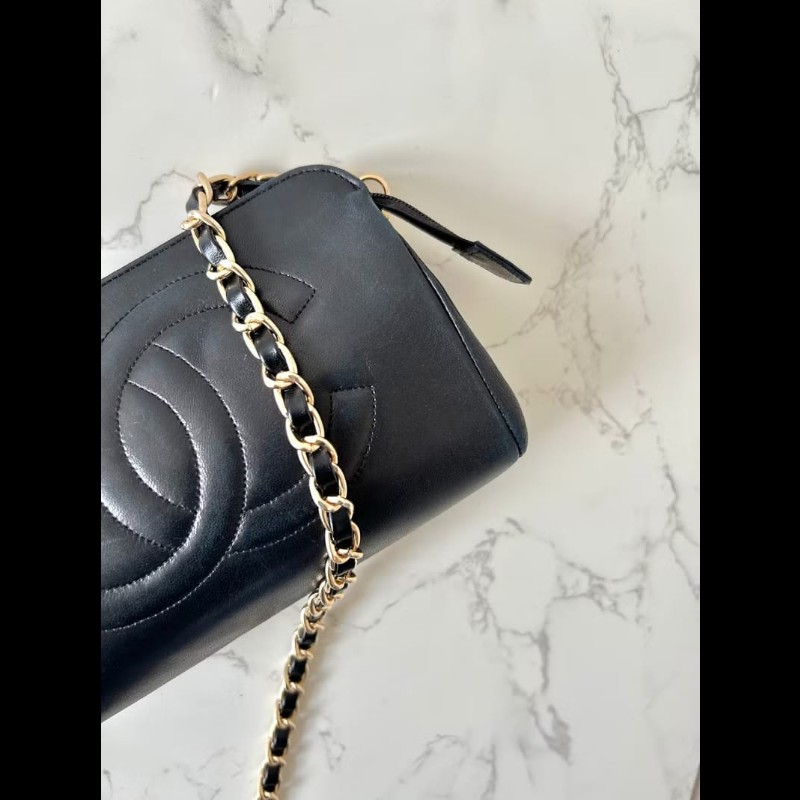 【LA LUNE】中古包 Chanel黑色小羊皮革斜背包 單肩包 側背包 二手包 古董包-6