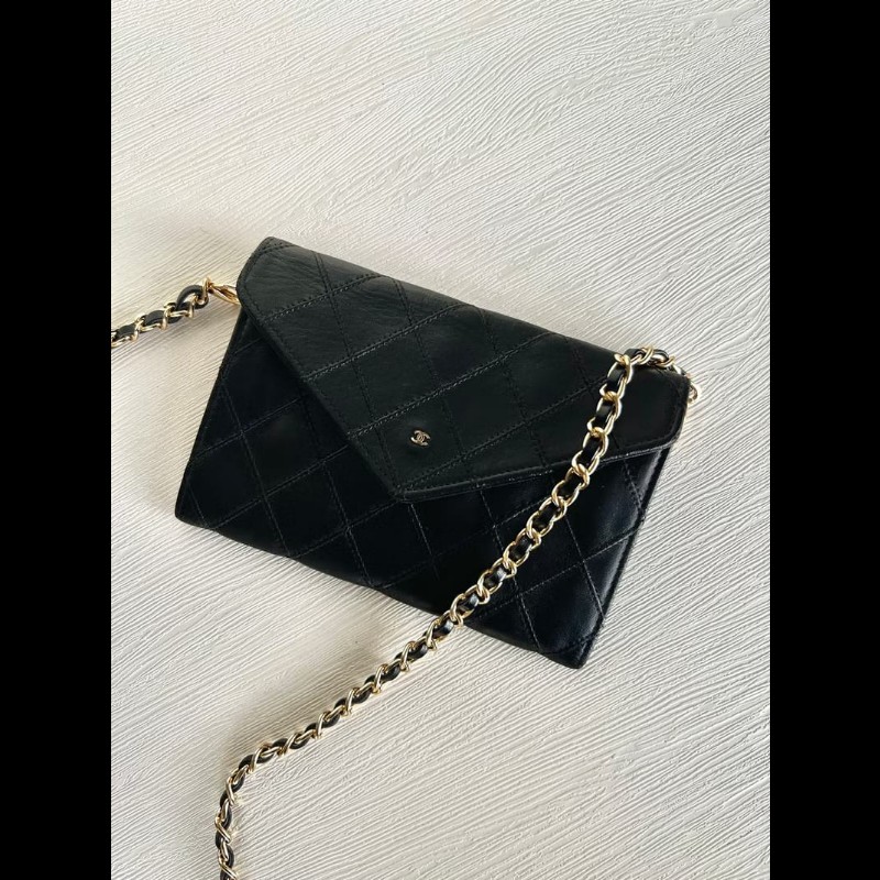 【LA LUNE】中古包 Chanel黑色信封翻蓋小包 斜背包 單肩包 側背包 二手包-0