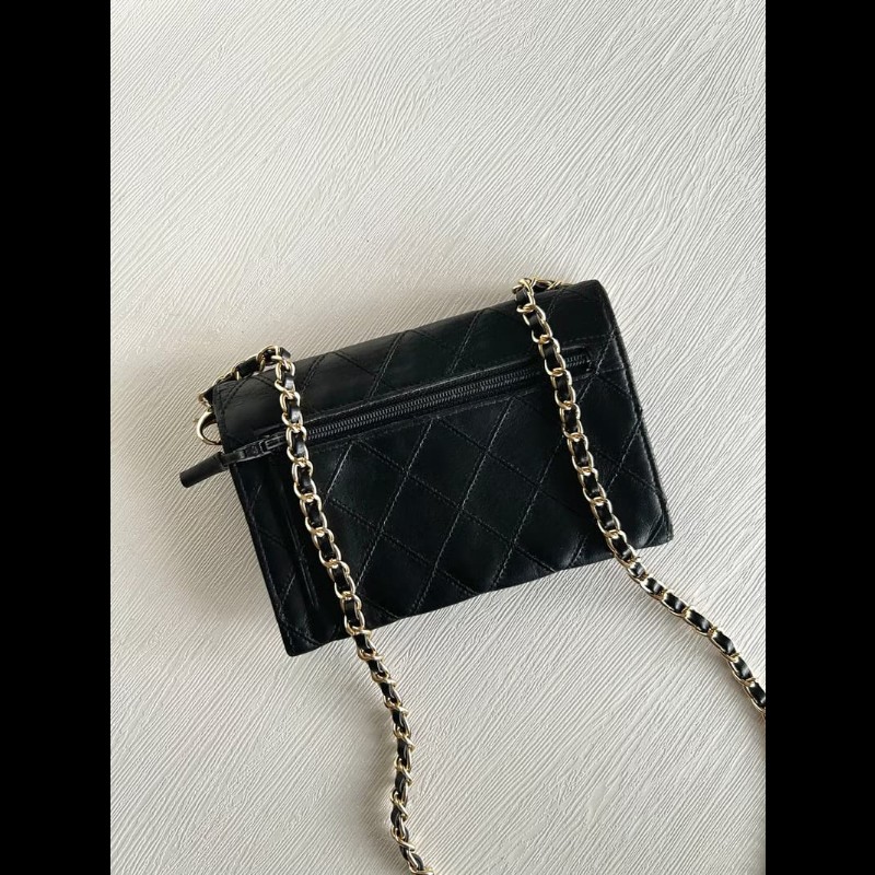 【LA LUNE】中古包 Chanel黑色信封翻蓋小包 斜背包 單肩包 側背包 二手包-1