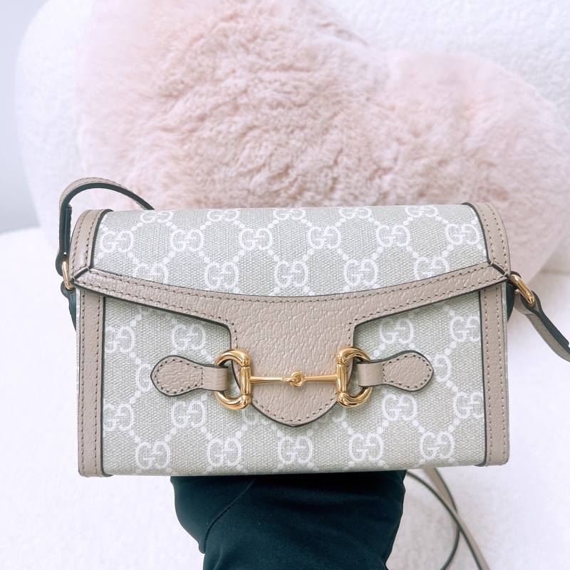 Gucci 1955 horsebit mini 米色馬鞍包-0