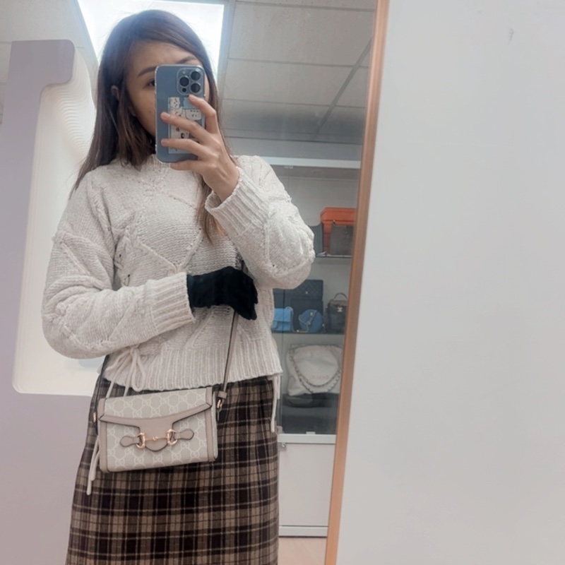 Gucci 1955 horsebit mini 米色馬鞍包-14