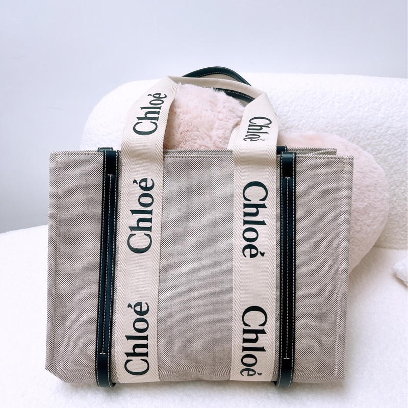 Chloe woody 中號深藍帆布托特包-0