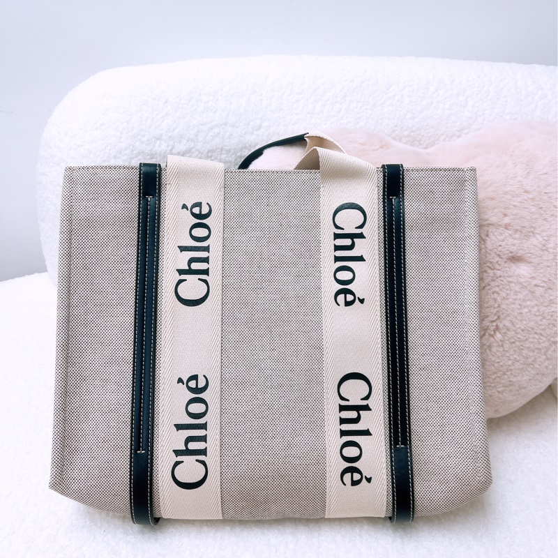 Chloe woody 中號深藍帆布托特包-4