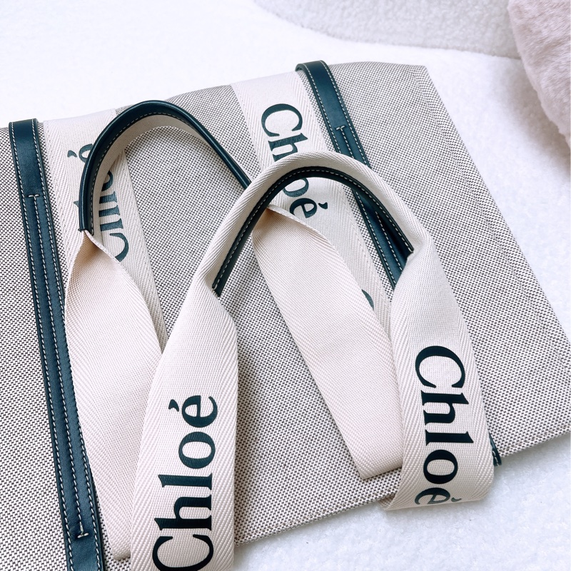 Chloe woody 中號深藍帆布托特包-9