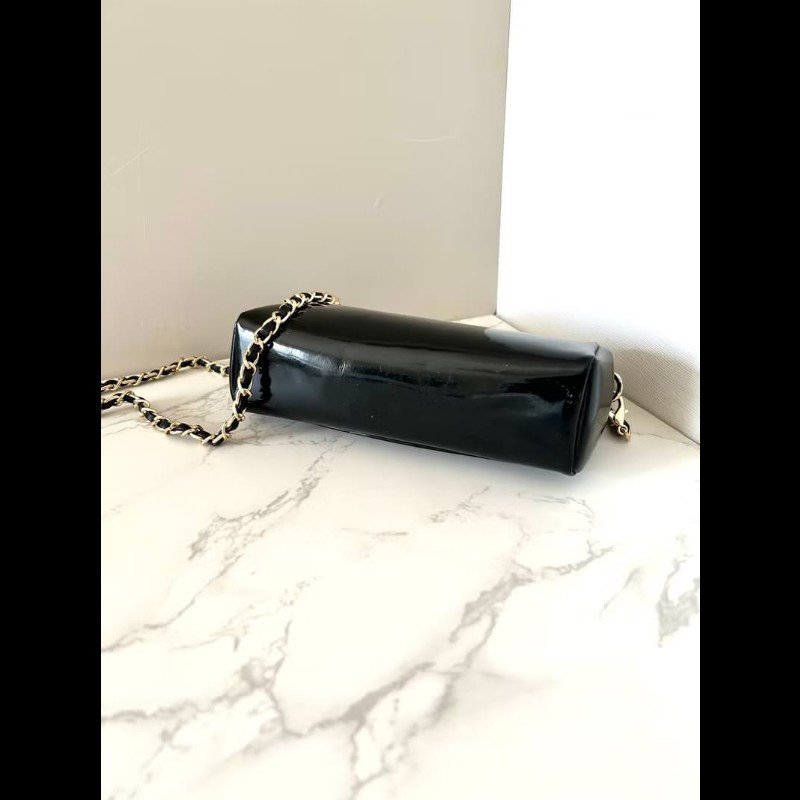 【LA LUNE】Chanel 黑色漆皮皮革連鏡子斜背包 單肩包 側背包 中古包 古董包-2