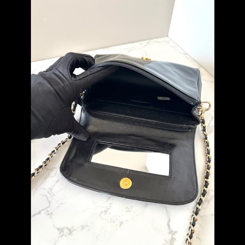 【LA LUNE】Chanel 黑色漆皮皮革連鏡子斜背包 單肩包 側背包 中古包 古董包-8