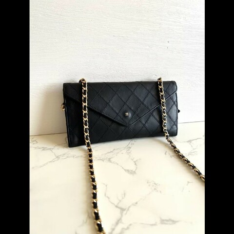 【LA LUNE】絕版中古包 Chanel 黑色信封斜背包 單肩包 錢包 側背包 古董包