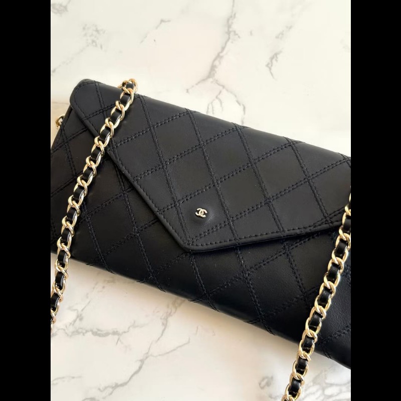 【LA LUNE】絕版中古包 Chanel 黑色信封斜背包 單肩包 錢包 側背包 古董包-1