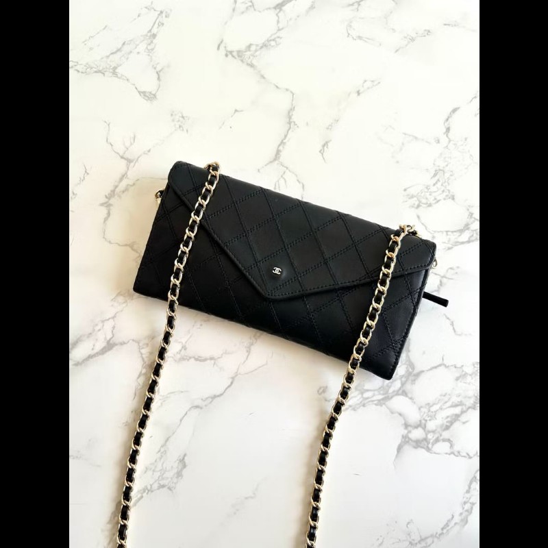 【LA LUNE】絕版中古包 Chanel 黑色信封斜背包 單肩包 錢包 側背包 古董包-2