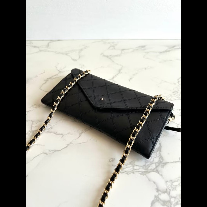 【LA LUNE】絕版中古包 Chanel 黑色信封斜背包 單肩包 錢包 側背包 古董包-3