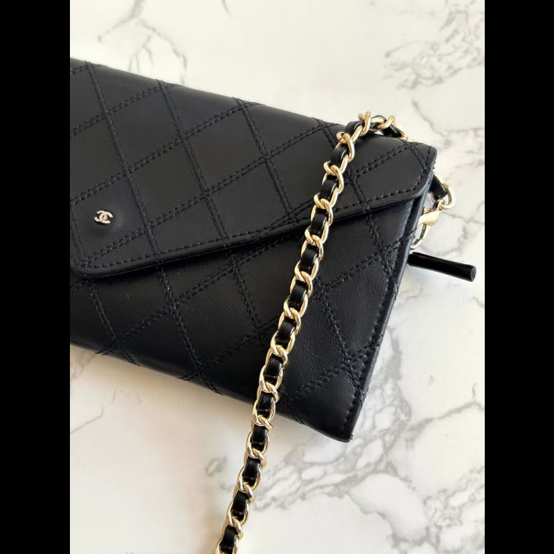 【LA LUNE】絕版中古包 Chanel 黑色信封斜背包 單肩包 錢包 側背包 古董包-4