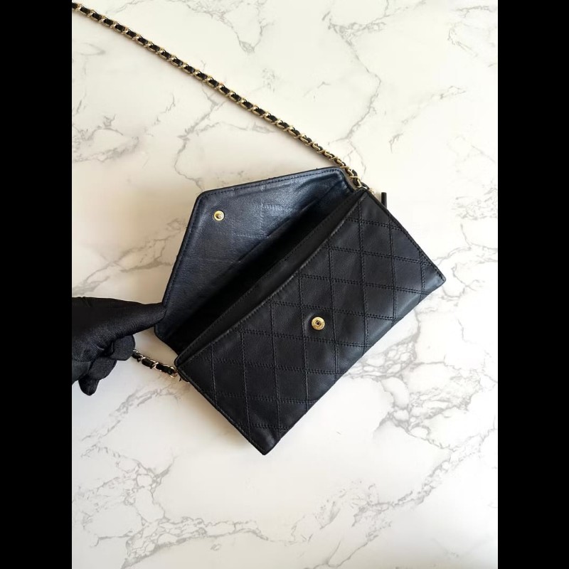 【LA LUNE】絕版中古包 Chanel 黑色信封斜背包 單肩包 錢包 側背包 古董包-6