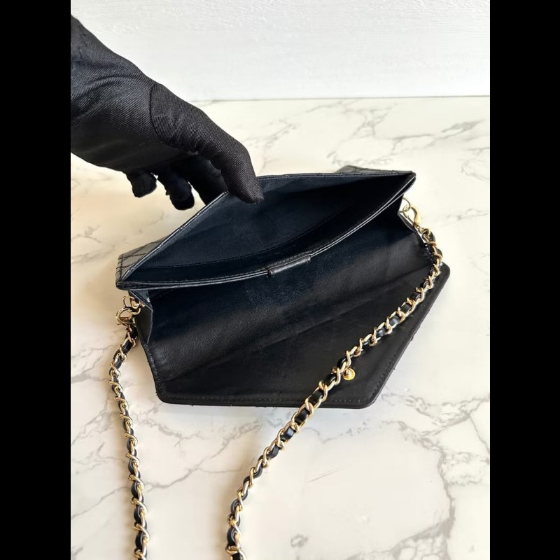 【LA LUNE】絕版中古包 Chanel 黑色信封斜背包 單肩包 錢包 側背包 古董包-7