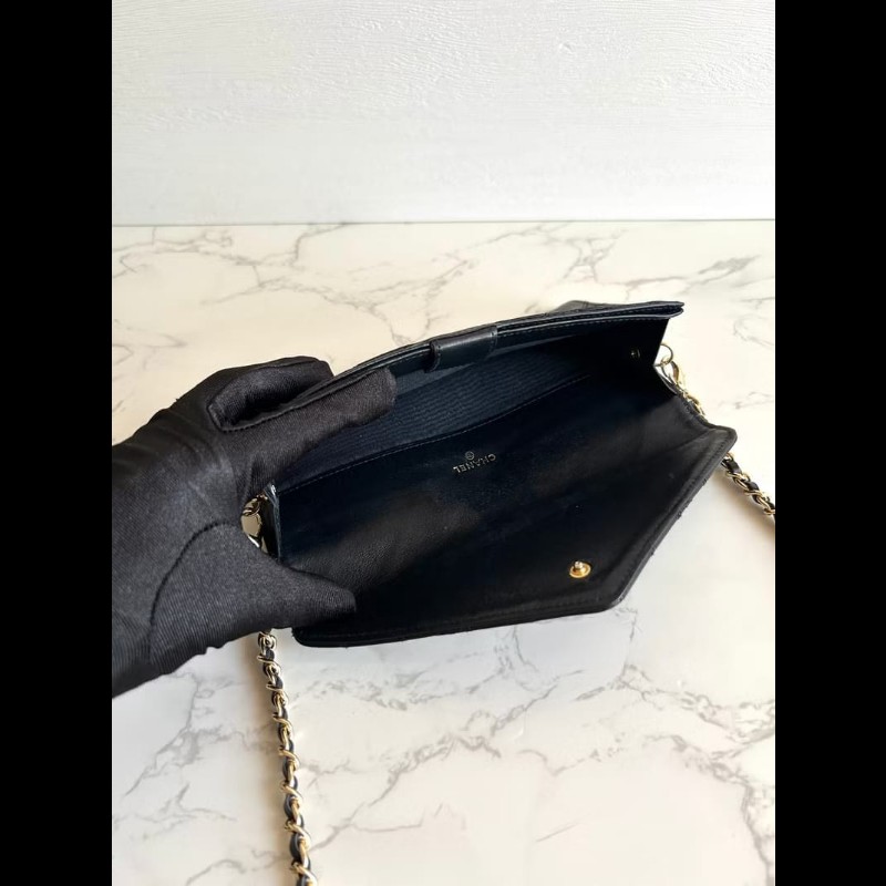 【LA LUNE】絕版中古包 Chanel 黑色信封斜背包 單肩包 錢包 側背包 古董包-8