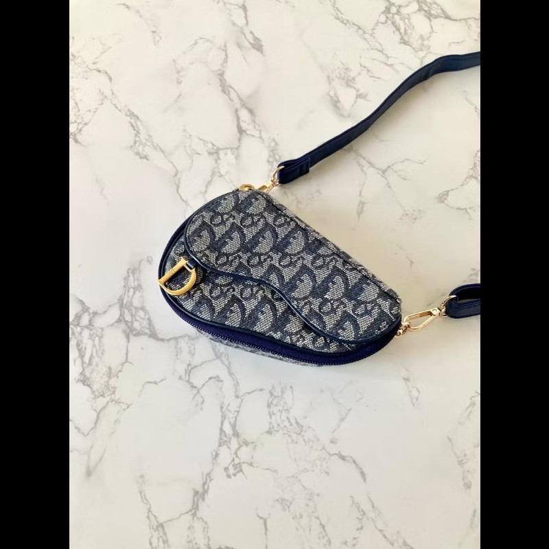 【LA LUNE】稀有中古包 Dior深藍老花馬鞍包 單肩包 側背包 斜背包 古董二手-0