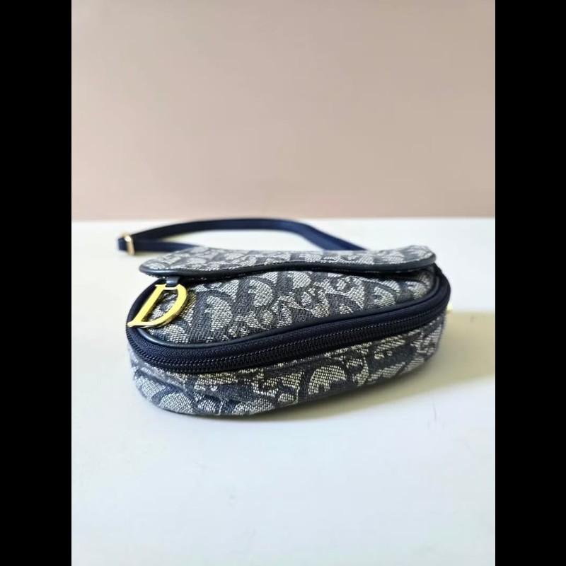 【LA LUNE】稀有中古包 Dior深藍老花馬鞍包 單肩包 側背包 斜背包 古董二手-1
