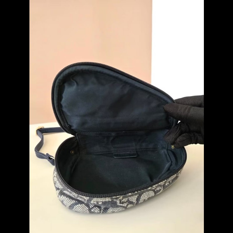 【LA LUNE】稀有中古包 Dior深藍老花馬鞍包 單肩包 側背包 斜背包 古董二手-4