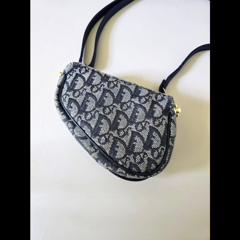【LA LUNE】稀有中古包 Dior深藍老花馬鞍包 單肩包 側背包 斜背包 古董二手-5