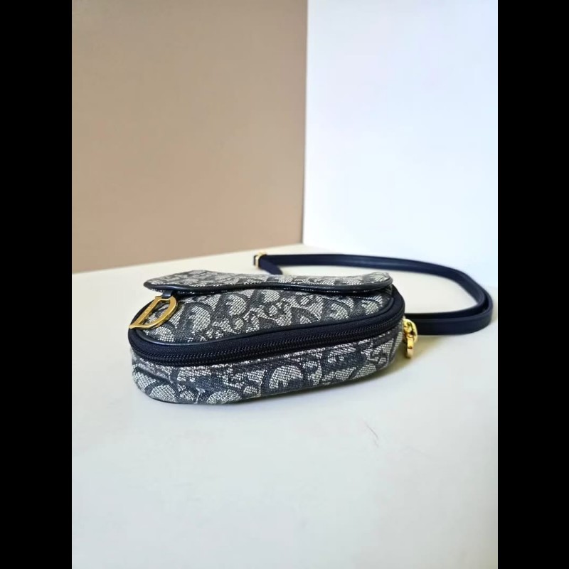 【LA LUNE】稀有中古包 Dior深藍老花馬鞍包 單肩包 側背包 斜背包 古董二手-6