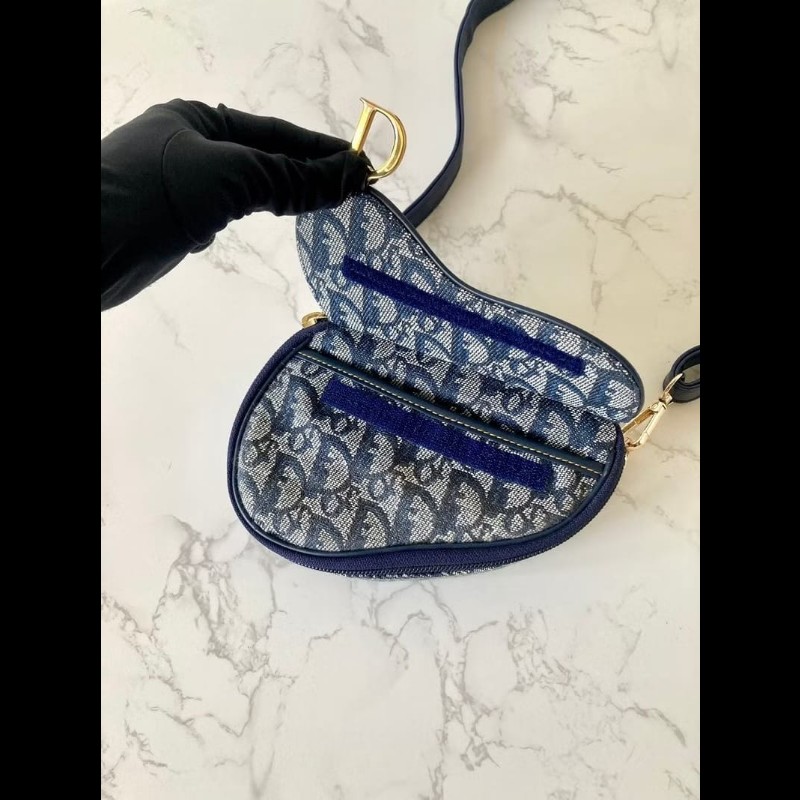 【LA LUNE】稀有中古包 Dior深藍老花馬鞍包 單肩包 側背包 斜背包 古董二手-8