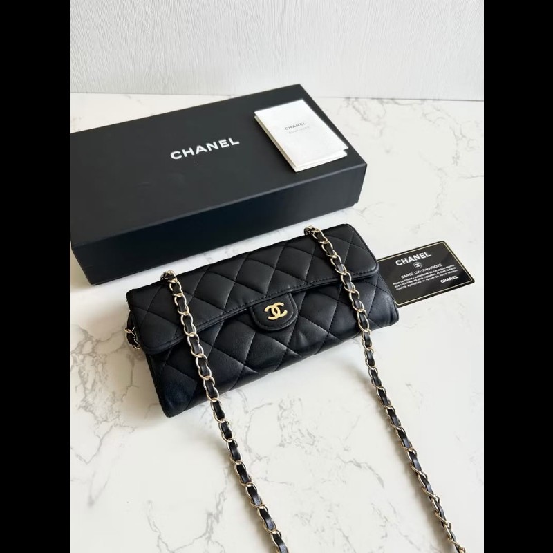 【LA LUNE】絕版古董包 Chanel黑色WOC皮革包 側背包 斜背包 中古二手包 長夾-1