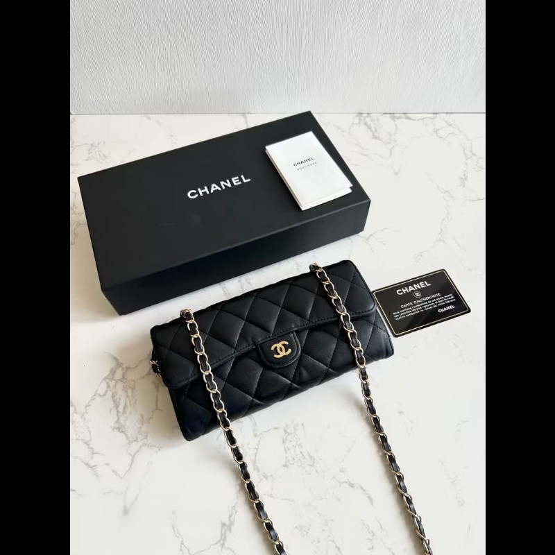 【LA LUNE】絕版古董包 Chanel黑色WOC皮革包 側背包 斜背包 中古二手包 長夾-2