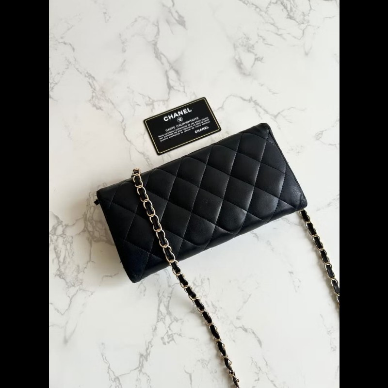 【LA LUNE】絕版古董包 Chanel黑色WOC皮革包 側背包 斜背包 中古二手包 長夾-3