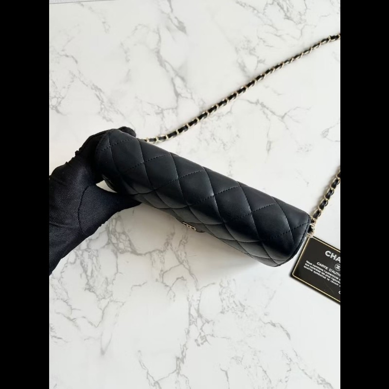 【LA LUNE】絕版古董包 Chanel黑色WOC皮革包 側背包 斜背包 中古二手包 長夾-4