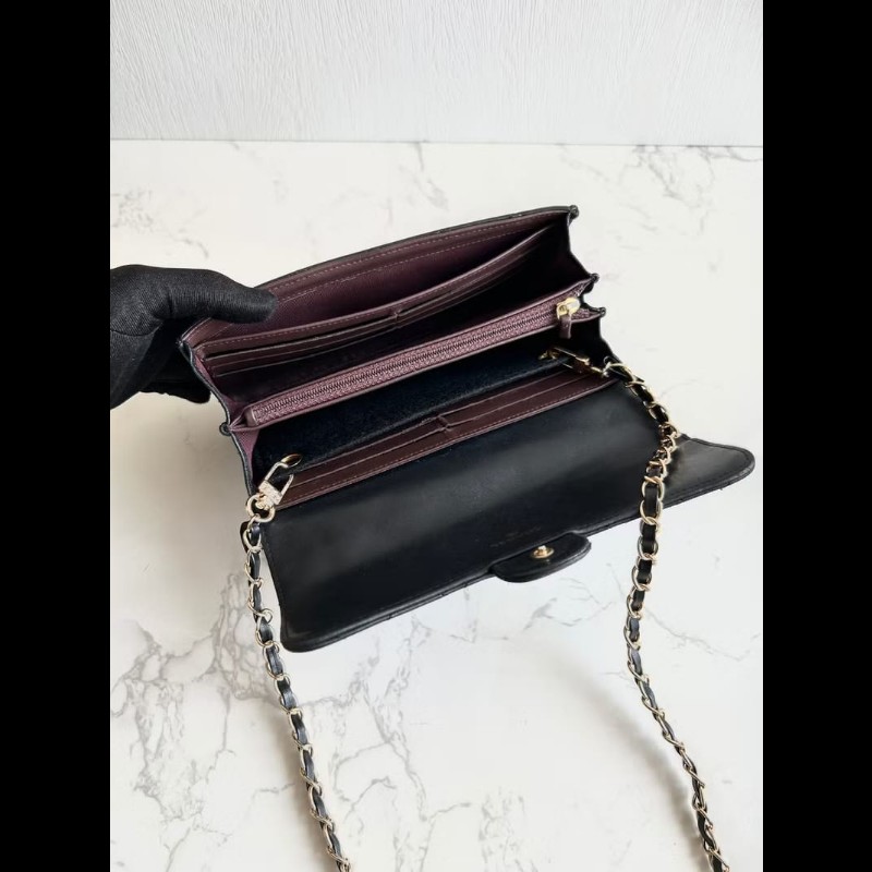 【LA LUNE】絕版古董包 Chanel黑色WOC皮革包 側背包 斜背包 中古二手包 長夾-7